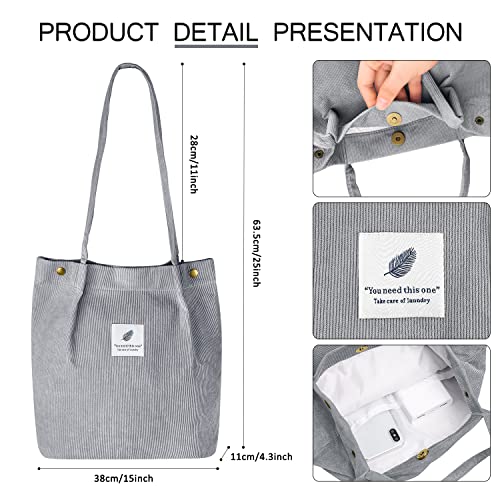 Image of Ayieyill Corduroy Tote Bag for Women Canvas Shoulder Cord Purse with Inner Pocket
