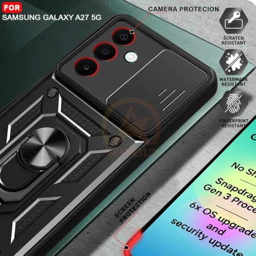 Image of Armor Bumper Back Cover Case for Samsung Galaxy A27 / M47 5G Rotating Camera Cover, Ring Holder & Kickstand | Heavy Duty & 360 Degree Protection Back Cover (Black)