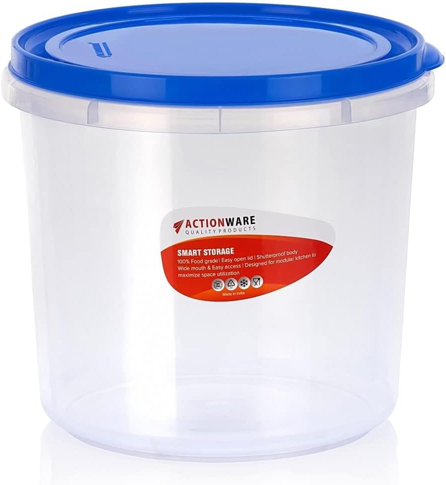 Airtight Plastic Storage Container With Lid - Multipurpose Organizer For Flour, Snacks, Pulses & Dry Fruits - BPA Free Round Food Storage Box For Home & Kitchen Use (20 Litre) (Multicolor)