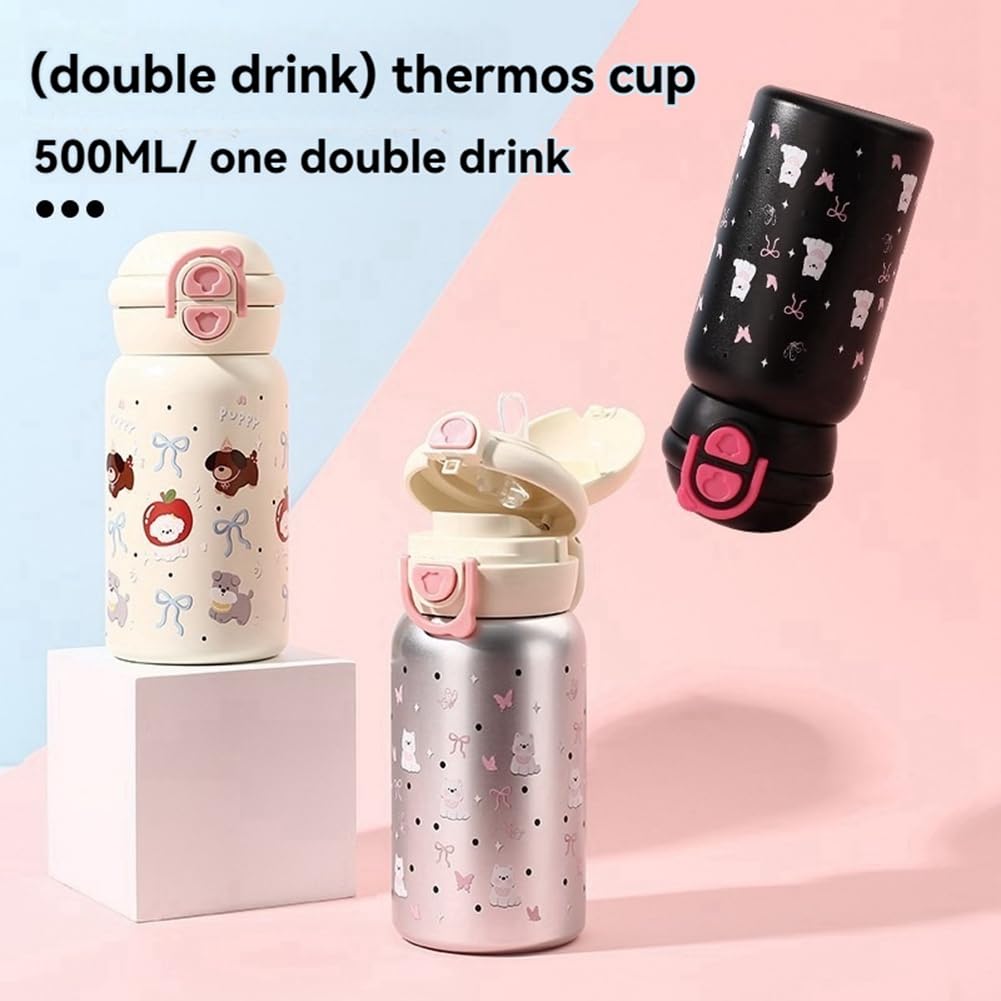 Amazon | MFNDHKAZTH かわいいストロー付きステンレス製水筒 500ml