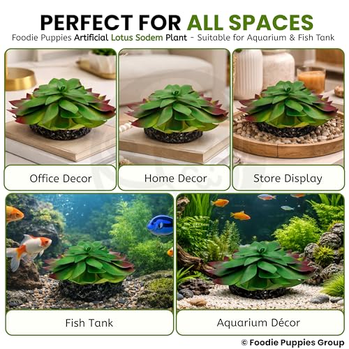 Image of Foodie Puppies Aquarium Plastic Plants with Resin Base Decor - (Lotus Sodem, Small, 6 x 12 x 4 cm) for Fish Tank Ornament Accessories, Household & Office Natural Looking Artificial Plant
