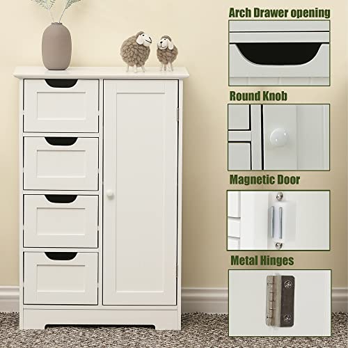 Luxenhome Bathroom Floor Cabinet, 22'' Bathroom Storage Cabinet With Adjustable Shelf, Wood Kitchen Storage With 4 Drawers And 1 Cupboard, Home Furniture For Living Room, Bedroom, Bathroom, Office #TOP2