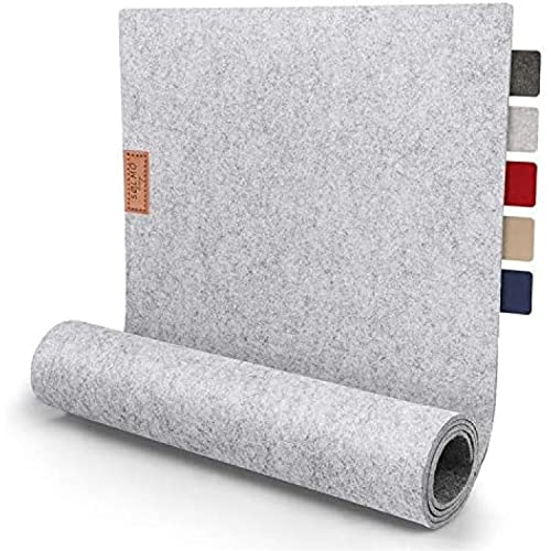 sølmo I Design Camino de mesa gris de fieltro, 100 x 30 cm, Camino de mesa I Camino de fieltro escandinavo, mesa lavable con etiqueta de piel, camino de mesa de invierno Cover