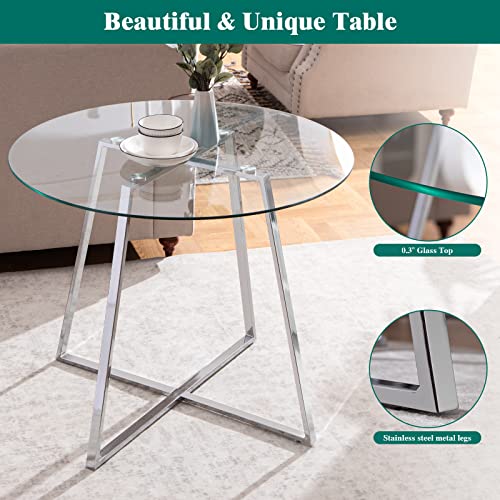 Sicotas Round Glass Dining Table With Chrome Legs - Modern Kitchen Table For 2 Or 4 Person,Circle Dining Room Table With X Metal Base #TOP2