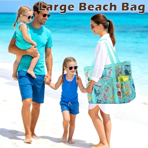 Image of Fammart Large Mesh Beach Bag for Women, Oversized Beach tote Swim Pool Bag