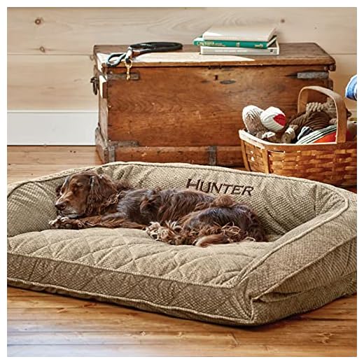 Orvis ComfortFill-Eco Bolster Dog Bed - Plush Rectangular Dog Beds with Three-Sided Bolster for Leaning, Brown Tweed - Medium