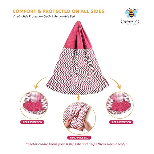 Image of Baby Cradle Set Swing /Jhula (Thottil Cloth, Palna, Dolna) | Hanging Cradle with Removable Bed, Mosquito Net, Spring, Triangle Hanger | Up to 15 kg | PRE-RED PRINT-15983