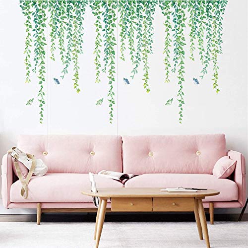 Rofarso Hanging String Of Pearls Vine Leaves Green Plants Wall Stickers Removable Pvc Wall Decals Peel And Stick Decorations Decor For Teens Boys Girls Bedroom Living Room Murals (3 Sets) #TOP18