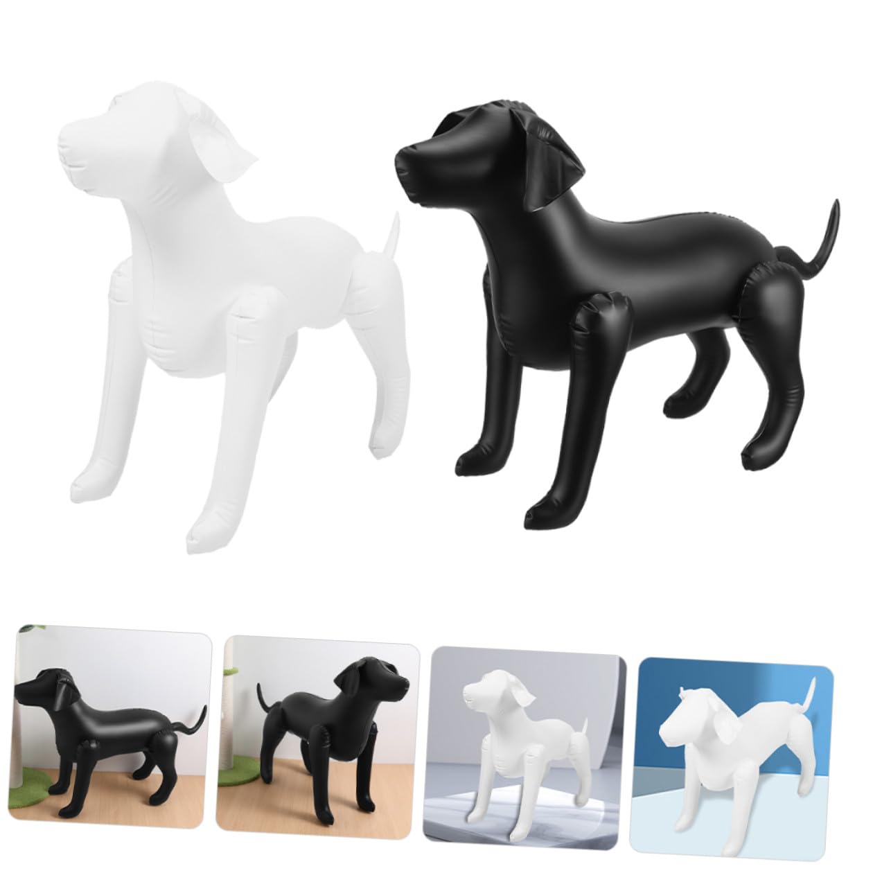 2 manichini gonfiabili per cani in PVC flessibile, in bianco e nero, per esposizione di abbigliamento