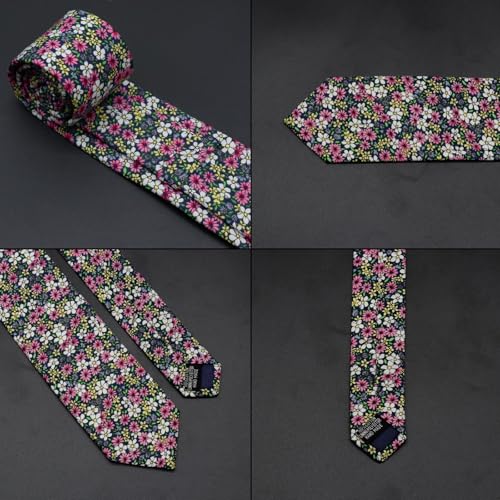 Image of Cotton Floral Ties for Men 2.76 inch Men's Skinny Tie Linen Flower Printed Neck Tie for Wedding Dating Party