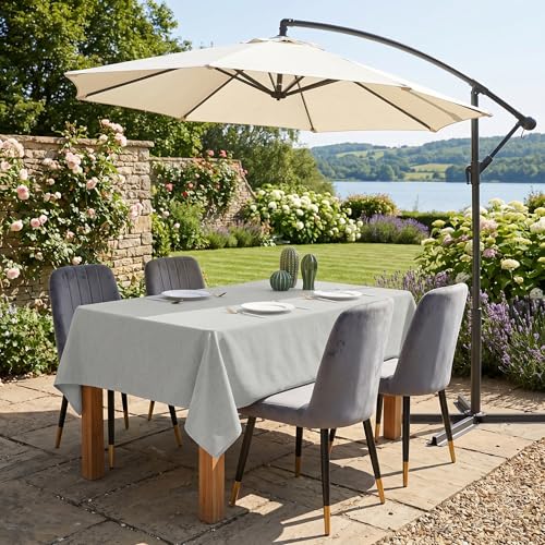 WAITER TREE Table Cloth Rectangle Table Cover 95x55 Inch Faux Linen Wrinkle Free and Waterproof Camping Beige Gray Rectangle Indoor Outdoor Tablecloth for Party Wedding by WAITER TREE - Image 9