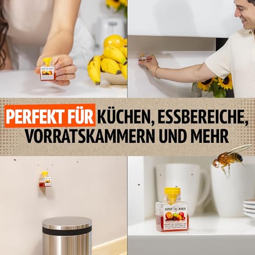 Super Ninja Fruchtfliegenfalle für Innenbereich – 2er-Pack, Wirksame Obstfliegenfalle für Haushalt und Küche, bis zu 3 Wochen Leistung pro Flasche, Kinder-und haustierfreundlich