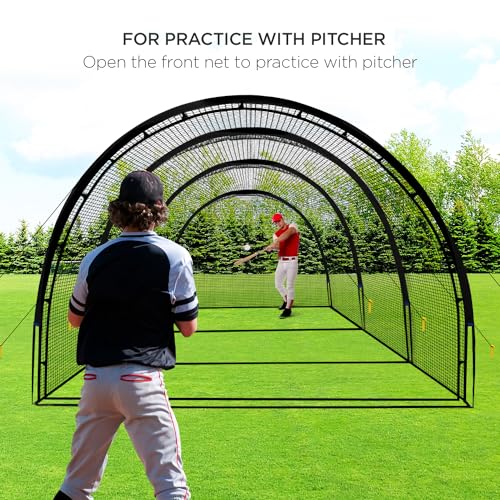 Baseball Batting Cage Net Batting Cages for Backyard Portable Pop Up Cage for Baseball and Softball 30ftx12ftx8ft with Pitching Machine Hole and Detachable Door - Thumbnail 5