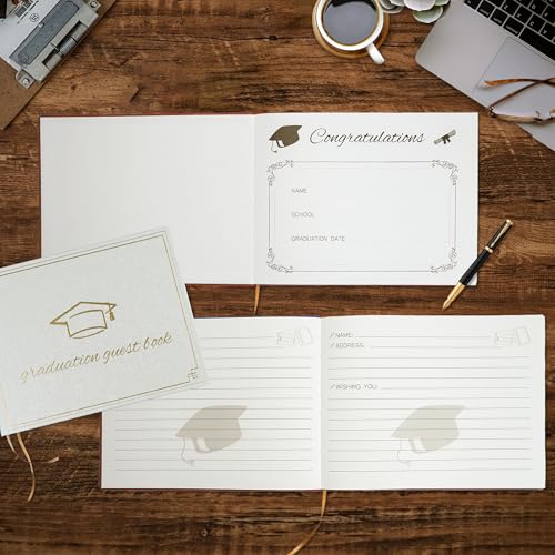 Image of Graduation Guest Book 2026 - Memory Scrapbook for College Gifts Graduation, Guest Book for Graduation Party Sign-In with Custom Message 120 Pages, 7x9 Inch Elegant Graduation Yearbook (White)