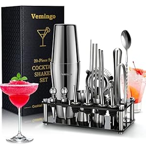 20 Teiliges Geschenkset Cocktail Set Boston Shaker mit Acryl Ständer | Cocktail Shaker Set Edelstahl | Cocktailshaker…