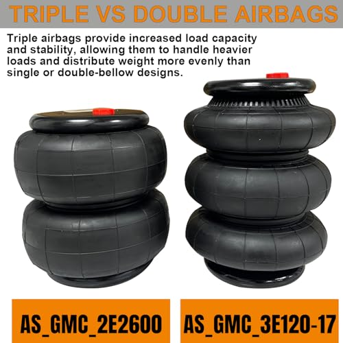 image for Elifecenter 2 Pcs Triple Bellow Air Suspension Bags 2600 lbs Airbags 1