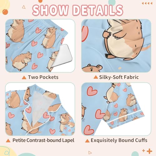 senya Mouse and Love Satin Summer Pajama Sets Silk Short Sleeve Button Down Sleepwear3