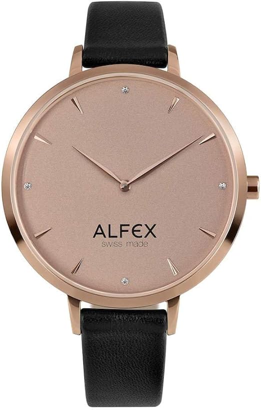 Orologio Alfex Joséphine - Orologio da polso donna - Cinturino in pelle  nero - Cassa oro rosa spazzolato - Costruito in Svizzera - 5721/2035 :  Amazon.it: Orologi