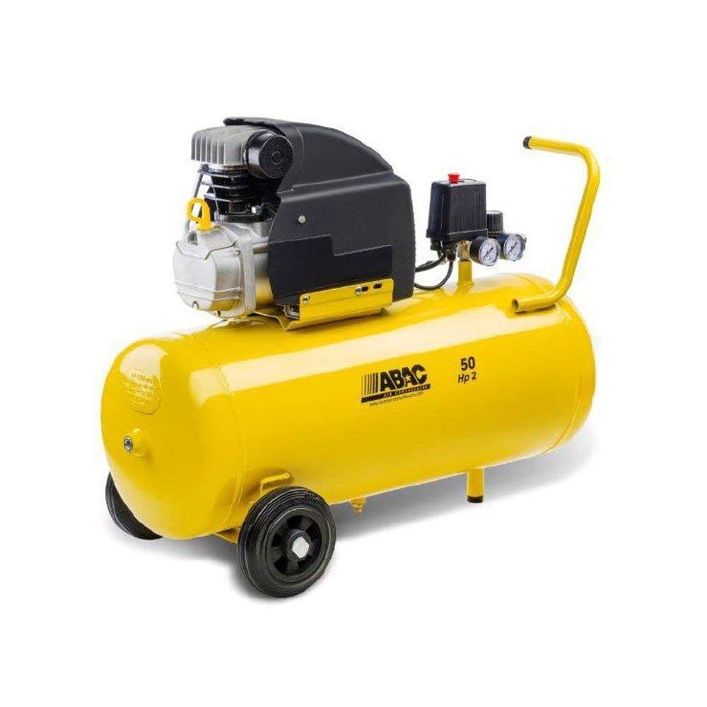 ABAC Montecarlo B20 Baseline, compresor de aire de 50 litros, manómetro doble, presión máx. 8 bares, inyección de aceite, ruedas de transporte, potencia 2 CV Amarillo