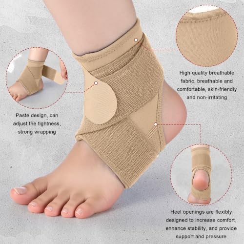 Image of Honoson 2 Pcs Ankle Brace Kid Ankle Support Youth Neoprene Lace up Compression Sleeve Foot Brace Stabilizer with Adjustable Strap for Sport Sprained Plantar Fasciitis Achilles Tendonitis(Skin,S)