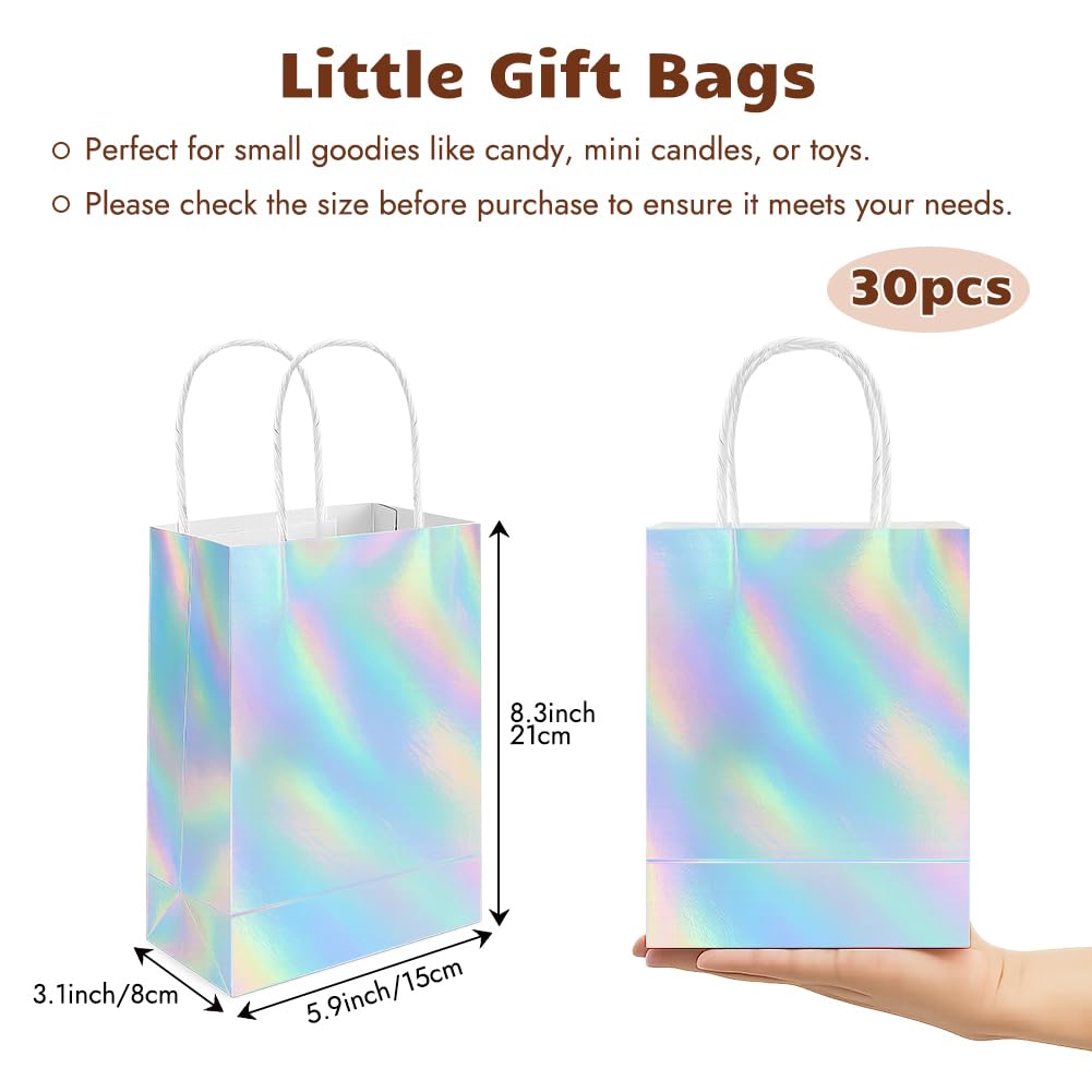 Shintop 30Pcs Iridescent Gift Bags with Handle, 8.3 x 5.9 x 3.1 Inch Holographic Goodie Bags Reusable Paper Glitter Party Favor Tote for Birthday Bachelorette Boutique