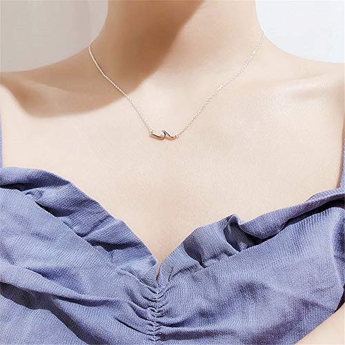 Dtja Ocean Wave Necklace for Women 925 Sterling Silver 18K White Gold Plated Minimalist Line Pendant Choker Necklace Adjustable Chain 18" Sea Beach Summer Jewelry for Surfer Lover3