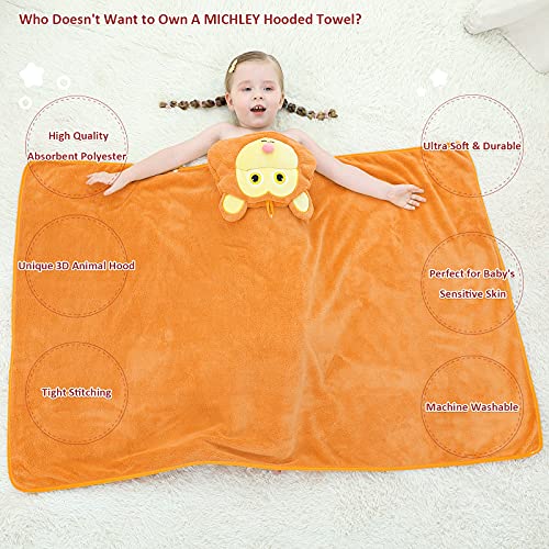 Image of MICHLEY Unisex Hooded Baby Towel Soft Absorbent Washcloths Cartoon Beach Swimming Bathrobe 27.5 inch x 47 inch for 0-7T Toddler(Monkey)