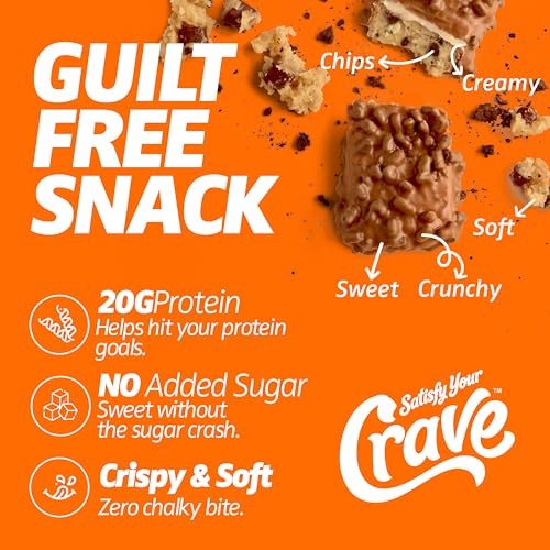 Image of Satisfy Your Crave Protein Bars- High Protein Delicious Snacks- 20g of Protein, No Added Sugar- Chocolate Chip Cookie Dough- Perfect for Breakfast, On-the-Go Snack, Pantry Staple & Office Treat- Non-GMO, 12 Pack