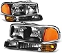 Auto Dynasty [Halogen Model] 4Pcs Factory Style Headlight Lamps and Bumper Lights Compatible with GMC Sierra Yukon 1500 2500 3500 GMT800 99-07, Driver and Passenger Side, Black Housing Amber Corner