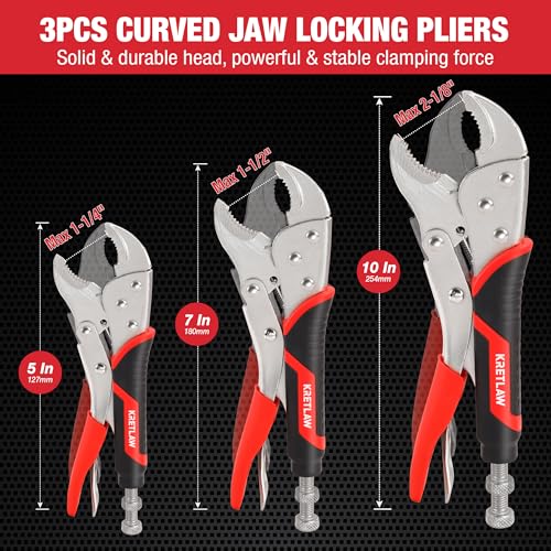 Vice Grips Pliers Set - 6-Piece Set Including 6-1/2" & 9-1/2" Long Nose, 5", 7" & 10" Curved Jaw, 6" C-Clamp Locking Pliers With Rolling Pouch