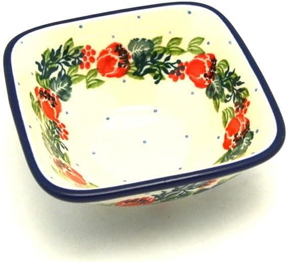 Polish Pottery Dish - Deep Square Food Prep - Garden Party