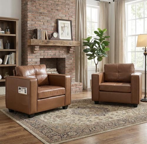 TYBOATLE Brown Faux Leather Accent Chairs Set of...