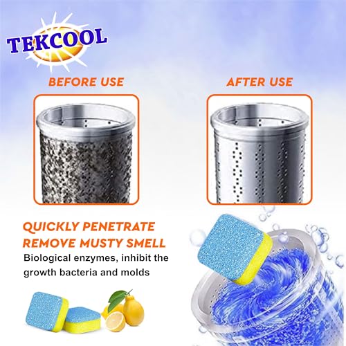 Image of TEKCOOL Washing Machine Cleaner Tablet Descaling Powder Tablets, Washing Machine deep Cleaner, Deep Cleaner Tablet All Company's Front and Top Load Machine (12 pcs) (Lemon Yellow).