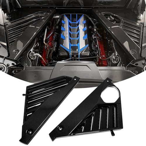 Jogon リアルカーボンファイバーエンジンサイドパネルカバートリム コルベット C8 スティングレイ Z06 Z51 クーペ 2020 2021 2022 2023 2024 エンジンベイ スプラッシュシールド用