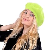 Parquet Solid Color French Wool Beret. Classic French, Casual and Chic Lightweight Lime