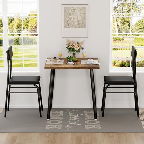 Image of IDEALHOUSE Small Dining Table Set for 2, 3 Piece Kitchen Table Set with 2 Upholstered Chairs, Breakfast Table for Samll Space, Dining Room, Apartment, Restaurant, Rustic Brown