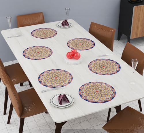 Image of LaVichitra Cotton Table Placemat | Dining Table Mat | Bed Side Table Mat | Cotton Round Shape Placemats | Washable PlaceMat for Shelves & Plant Pots - Pack of 6, Mandala Art