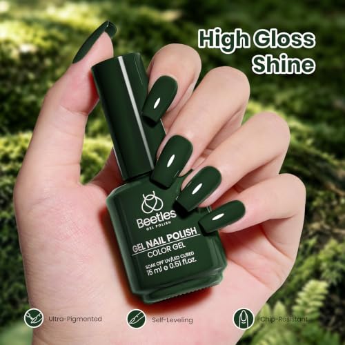 Image of Beetles Green Gel Nail Polish, 15ml Deep Forest Green Color Gel