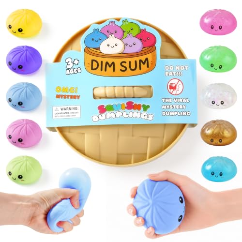 Image of Dumpling Squishy Toys, Giant Dumpling Squishy Mystery Box, Colorful Squishies Dumplings Stress Balls Toy, Stocking Stuffers with Food Steamer Stretchy Desk Toy (Blue)