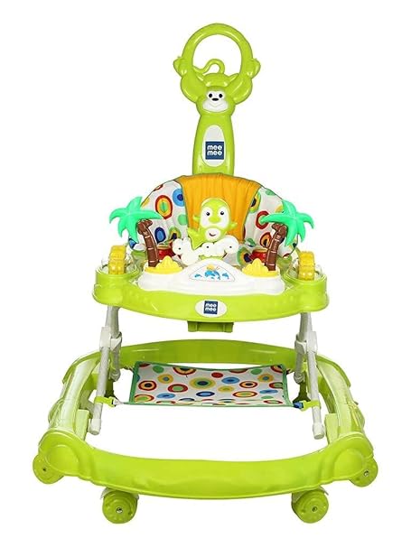 Mee Mee 360? Baby Activity Walker | 3 Level Adjustable Height, Foot Mat, Musical Detachable Toy Bar | Parental Push Handle, Anti-Rollover Folding Walker for Boys, Girls, Kids | 6-18 Months 15kg-Green
