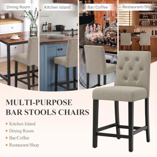 Image of MALOL Bar Stools Set of 6, Fabric Counter Height Bar Stools,Camel