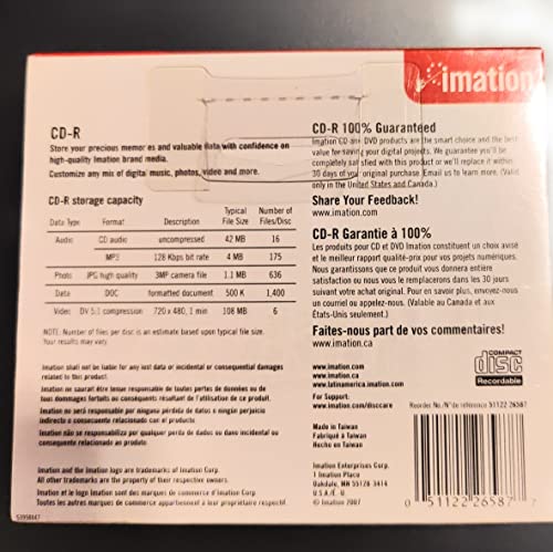 CD-R imation 700 Mo pack de 5 disques vierges 1x-52x datant de 2007 - 2