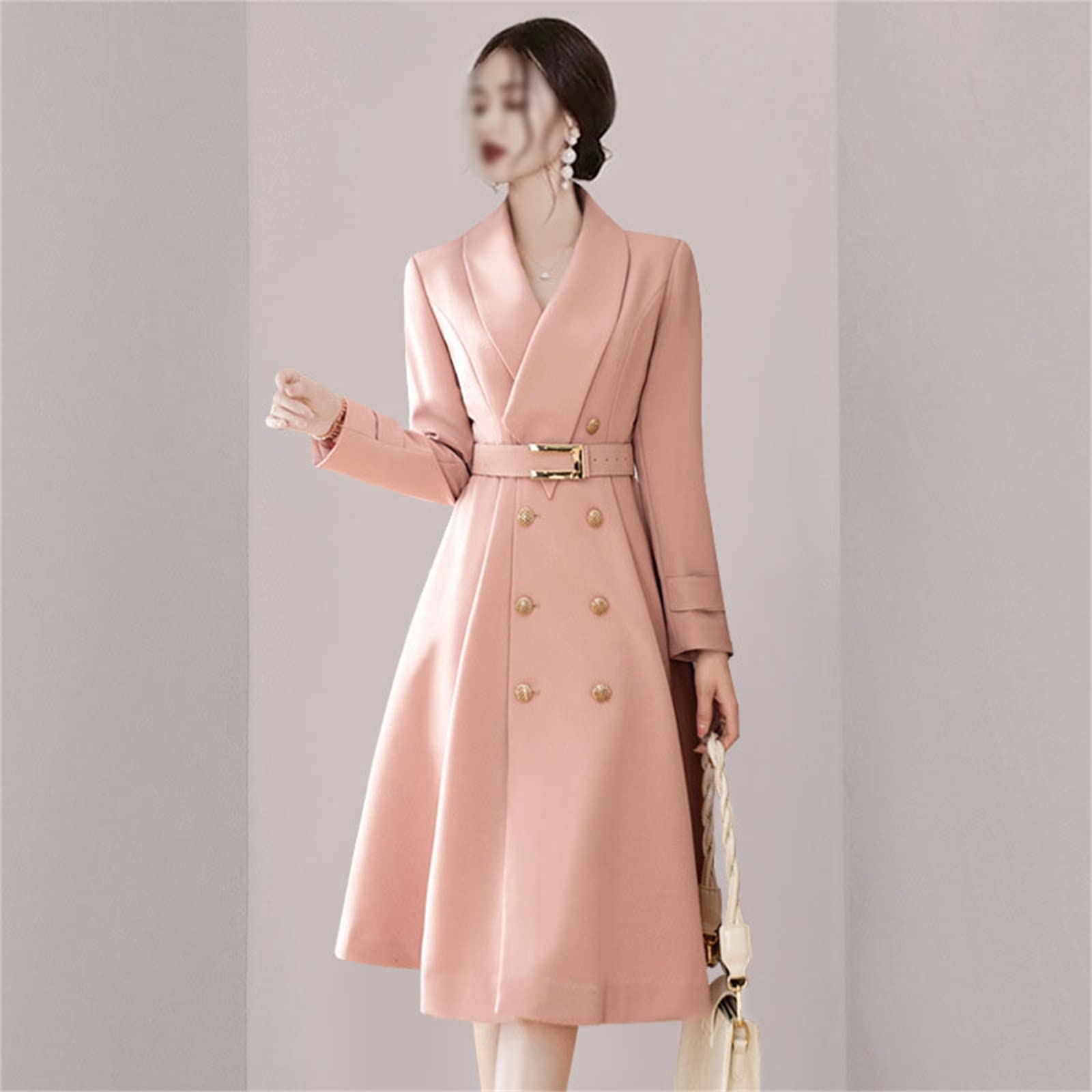 Cappotto lungo di moda femminile, Donna con cintura doppio petto reverl collar trench coat, Giacche slim fit antivento, per casual, matrimoni, shopping e lavoro
