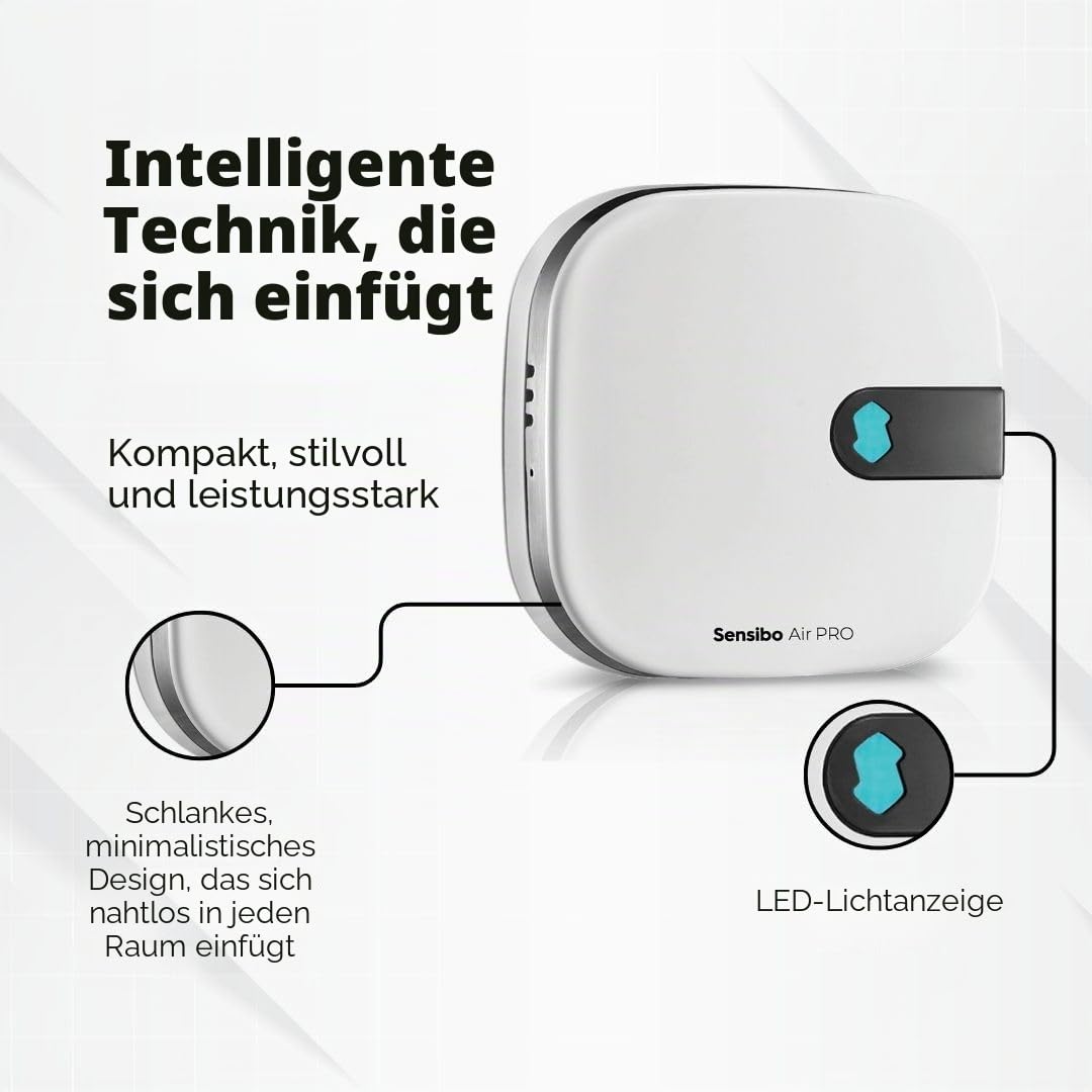 Sensibo Air PRO, Klimaanlagen-Steuerung & Luftqualitätssensor. Thermostat für Mini-Split, Fenster, tragbare AC. Sensor Temperatur & Luftfeuchtigkeit. Funktioniert mit Alexa, Google, Siri Apple HomeKit