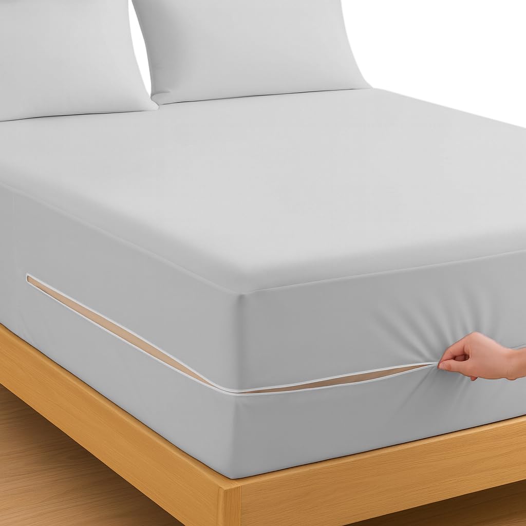 Microfiber Zipper Fitted Sheet- 12" Deep Pocket- Light Grey- Double Size-image-9