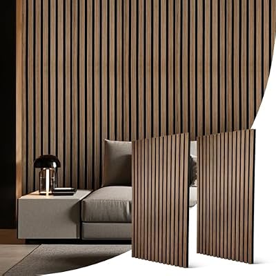Wood Slat Acoustic Wall Panels – 2PC 47.24“x23.82” Sound Dampening Panels with Natural Wood Finish – 3D Fluted Decorative Interior Wall Panels for Home, Studio, Office (Walnut)