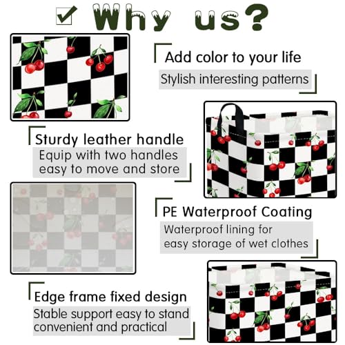 Image of Rectangular Cherry baskets,Racing flag basket,Kids Storage Bins,Waterproof Collapsible Storage Bin,Toy Storage Bin,Cute Organizer Box,Book baskets,Girl room Decor(Cherry)