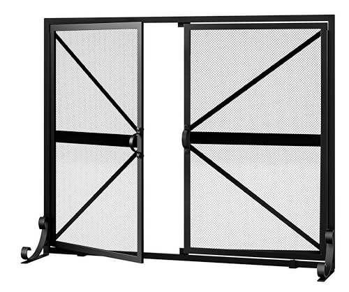Fire Beauty Fireplace Screen with Doors, 2-Pannel Handcrafted Solid Wrought Iron Decorative Mesh,Baby Safe Proof Firewood Burning Stove Accessories(Black) - Image 6