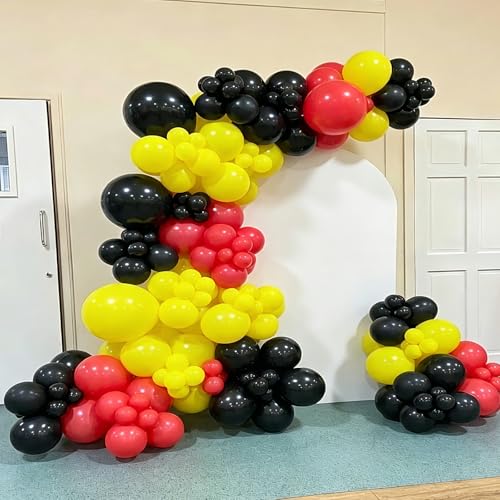 Image of YMSZ Red Black Yellow Balloons Arch Kit, 134Pcs Red and Yellow Latex Balloons for Birthday, Baby Shower, Graduation Party Decorations