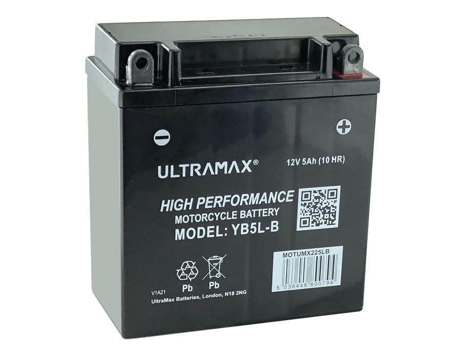 Ultramax YB5L-B Batería de Motocicleta, 12V 5Ah, Alto Rendimiento, Sin Cargador Incluido